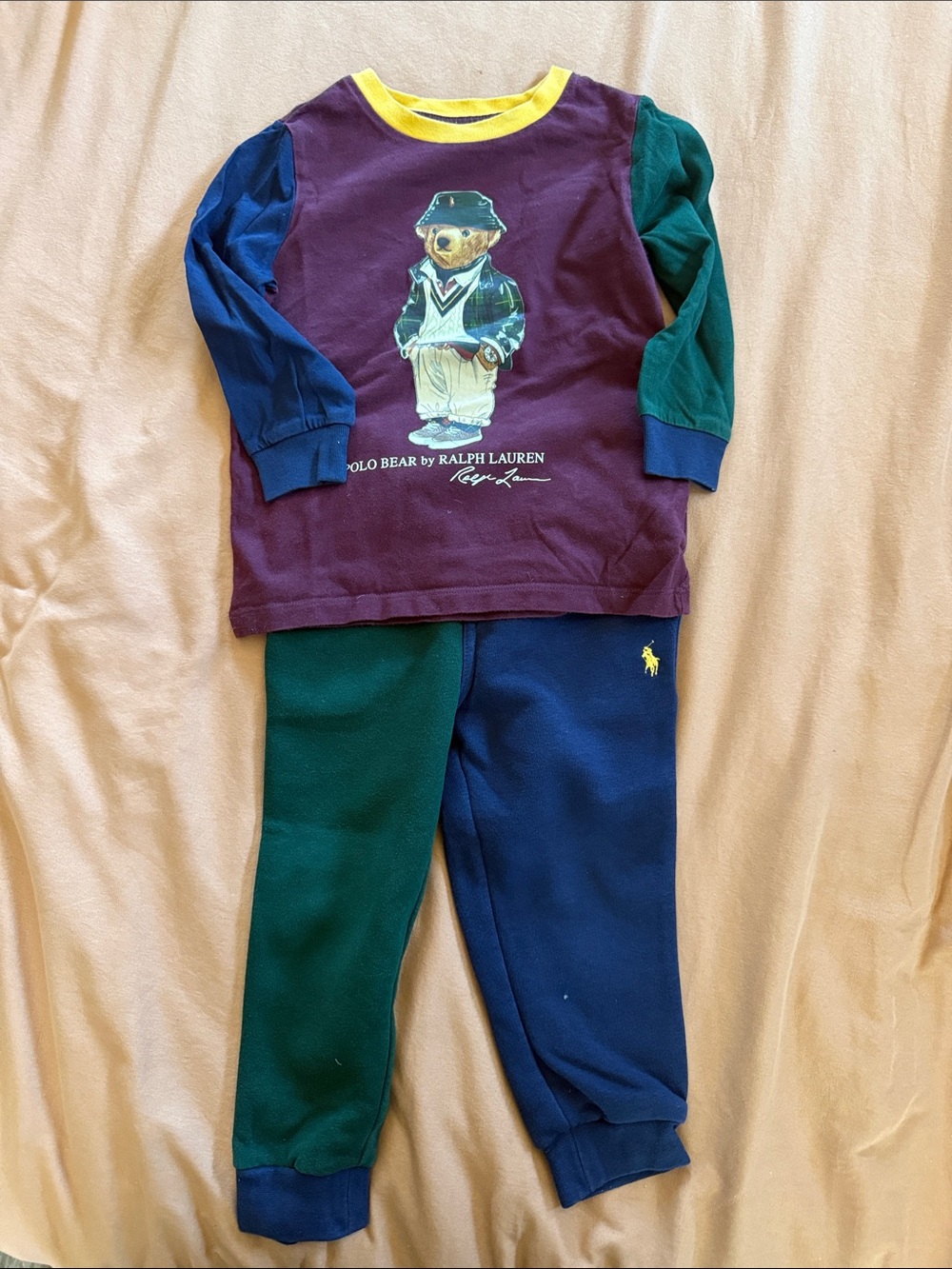 Ralph Lauren Polo Bear Colorblock Tee & Joggers in Burgundy, Navy & Forest Green